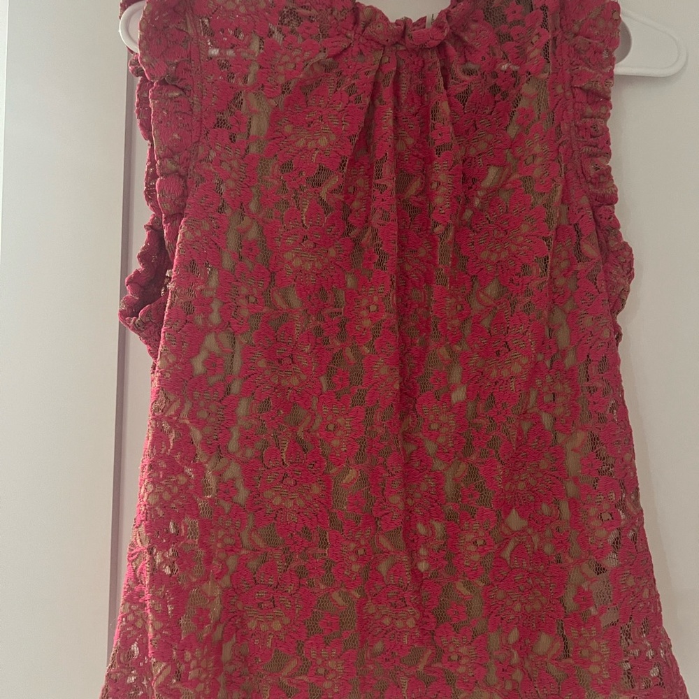 Anthropologie - Nola brand Hot Pink Ruffled Embellished Sleeveless Blouse